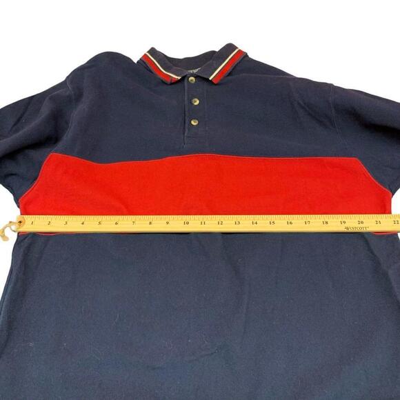 Fruit of the Loom Mens Long Sleeve Navy Red Stripe Polo Rugby Shirt Size XL READ - Picture 5 of 7